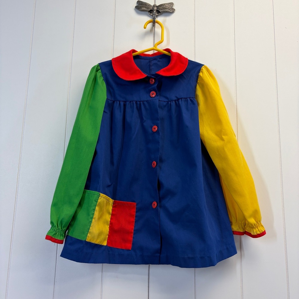 Vintage Art Colorblock Smock Dress Top Girls Size 6X School Halloween Costume
